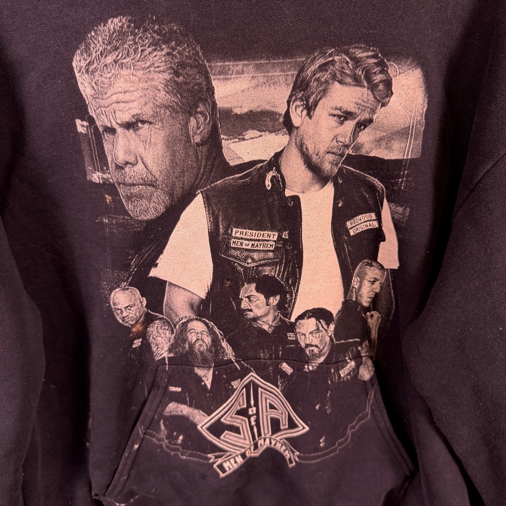 Y2K Original Sons of Anarchy Hoodie Men M Distressed SOA TV Show 2015 Thrashed - Picture 2 of 11